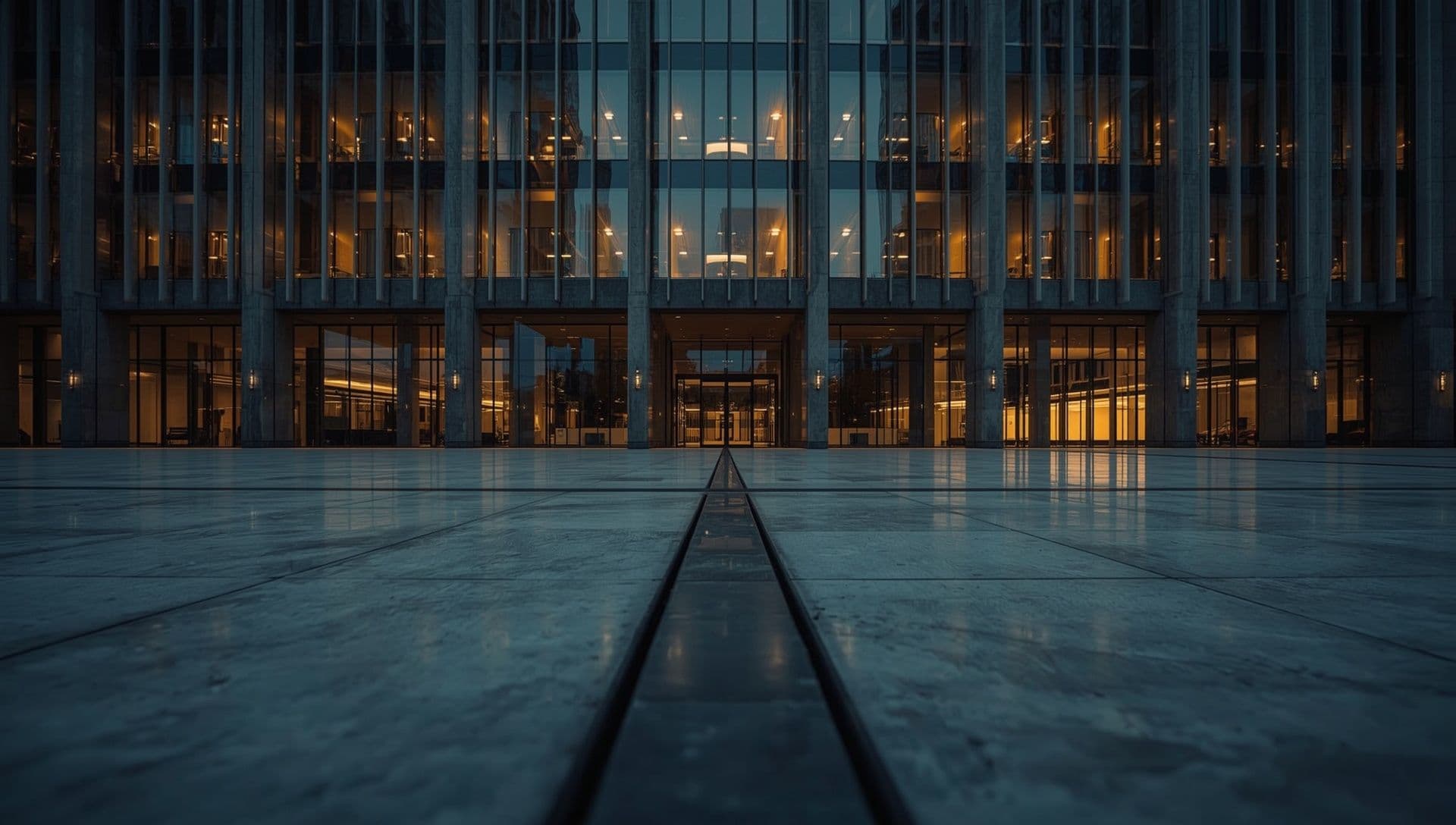 modern office building viewed from a plaza