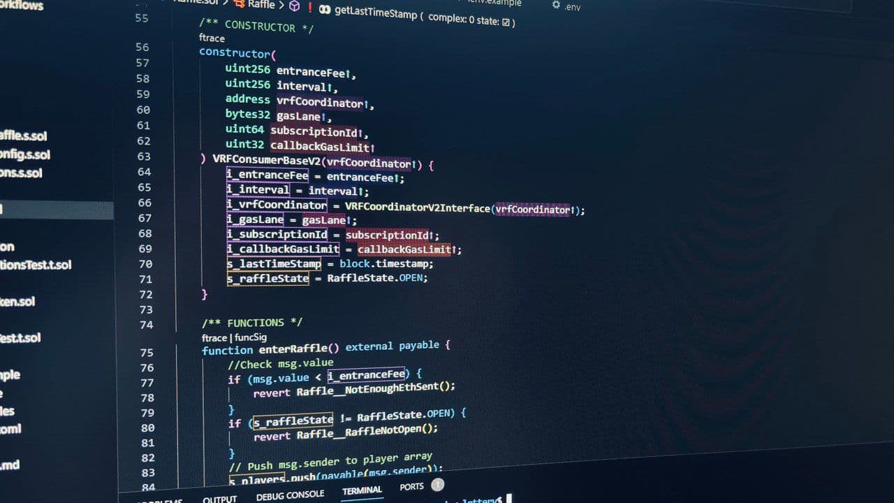 paul simroth portfolio image of solidity code for a project
